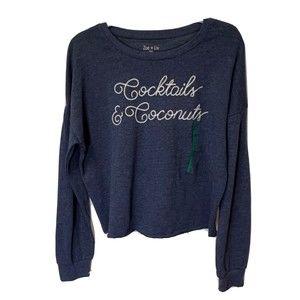 Zoe + Liv Women COCKTAILS & COCONUTS Blue Sweatshirt Medium Raw Hem Cozy Beachy